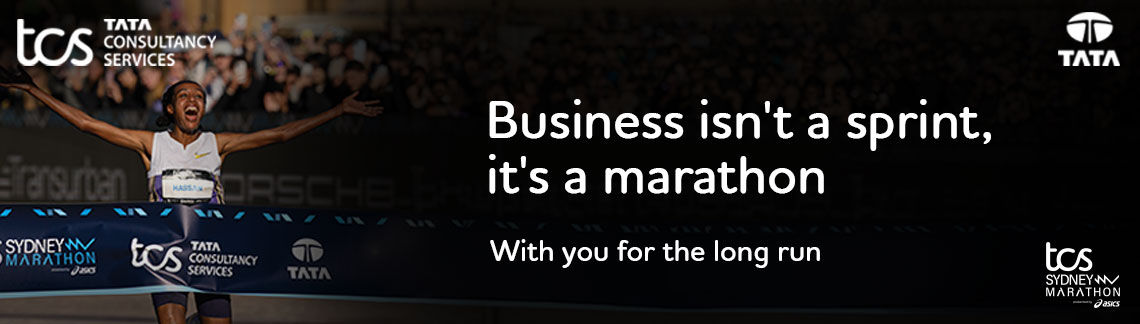 TCS Sydney Marathon runner with text Business isn't a sprint