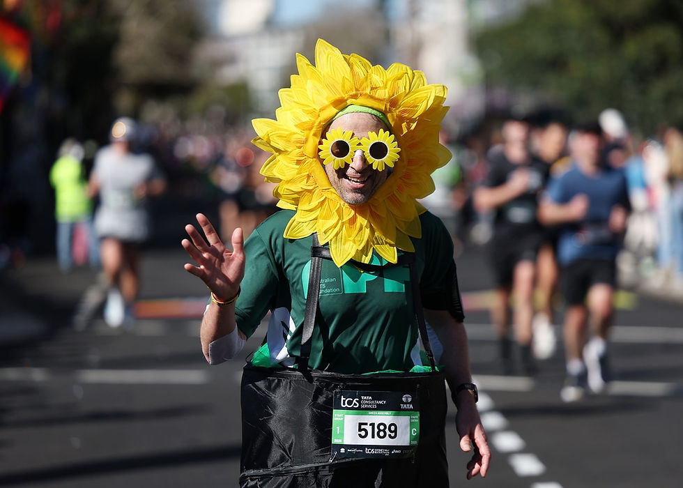 Runner in a sunflower costume at the TCS New York City Marathon.