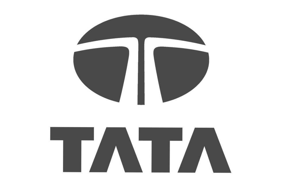 Grey TATA logo on a black background