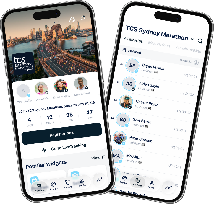 TCS Sydney Marathon app live tracking and results on mobile